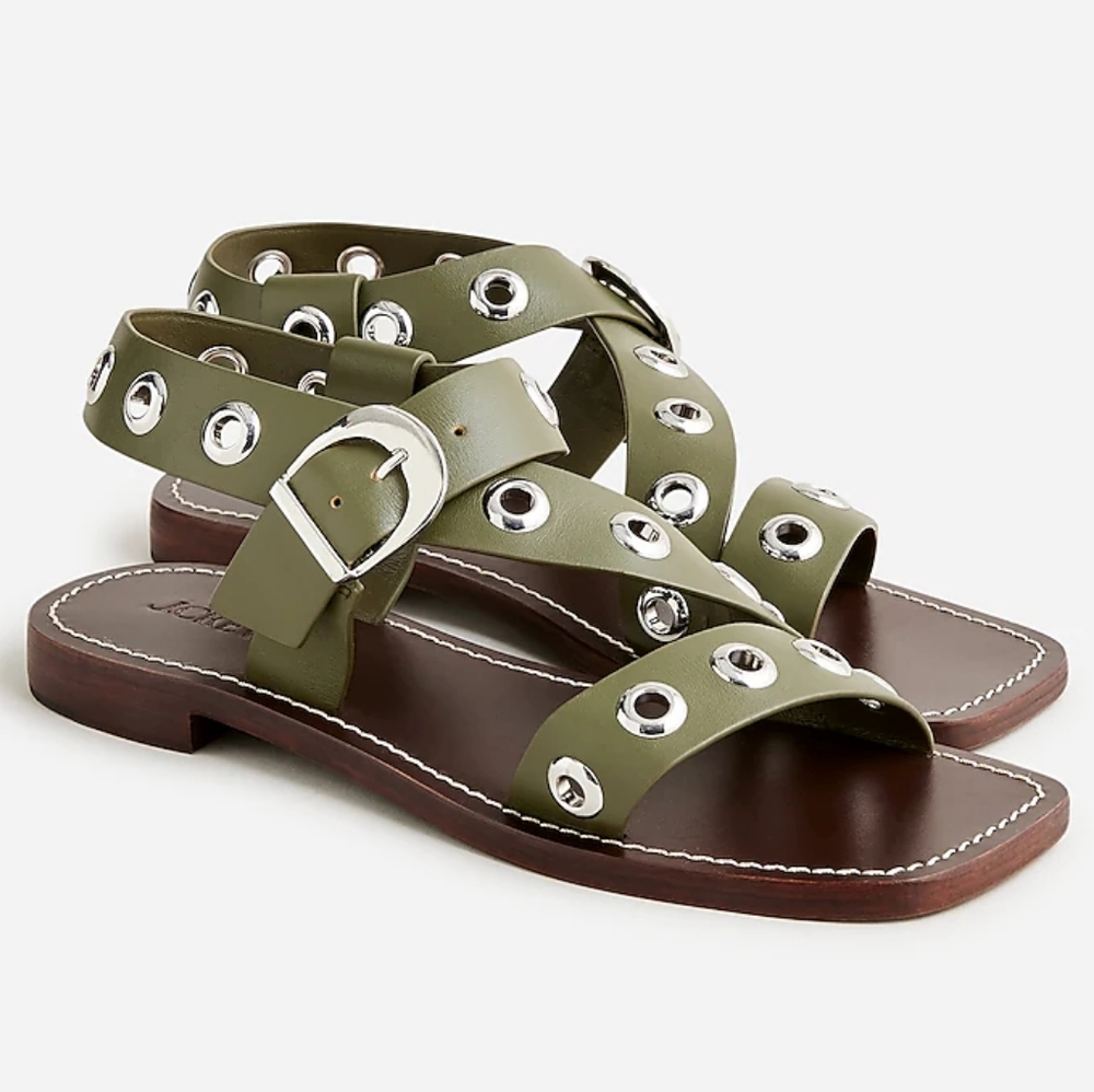 J Crew Grommet cross-strap sandals in leather